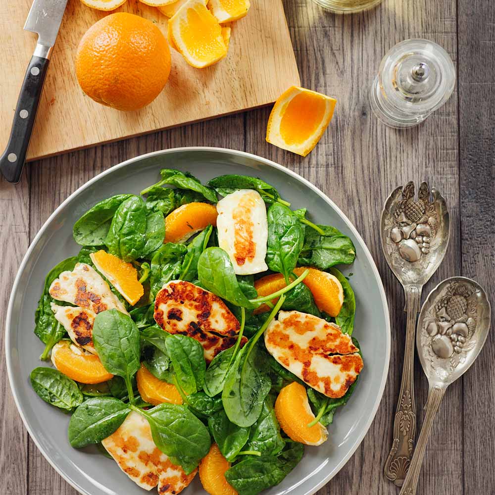 Haloumi, Orange, and Spinach Salad